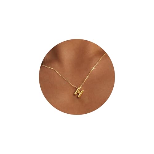 Gold Initial Necklace for Teen Girls Women Letter necklaces Jewelry Gifts | Gifts for Girls Women, Teen Girl Gifts Trendy Stuff, Bubble Letter Pendant Necklace - style: H