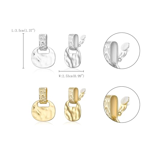 FANZE 2 Pairs Matte Gold Sliver Clip on Earrings for Women No Piercing | No Piercing Button Earring Comfortable Fashion Jewelry Gift - color: Gold/Silver