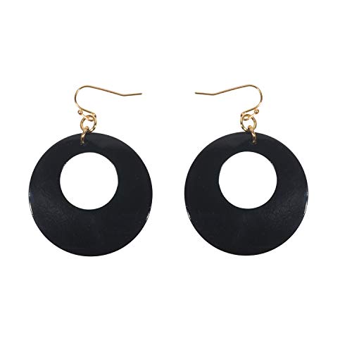 Coiris Multi Strand Statement Colorful Beaded Necklace with Big Circle Shell Pendant for Women - color: Black