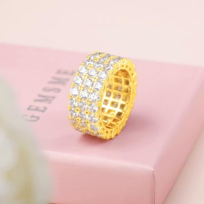 Gemsme 18K Yellow Gold Plated Tennis Necklace/Bracelet/Earrings/3 Row Ring Sets Pack of 4 - color: Yellow Gold