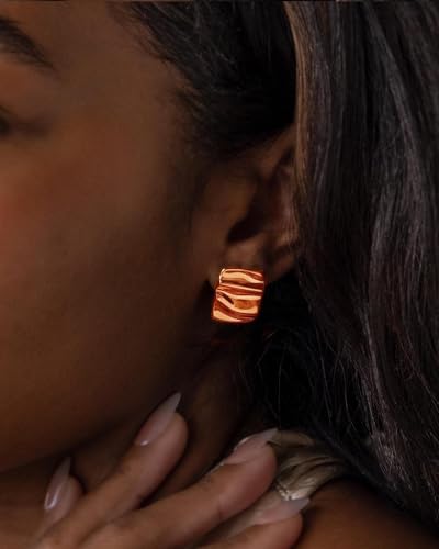 Gold Chunky Earrings for Women Trendy, 14K Gold Plated Dainty Kont Earrings Statement Minimalist Hypoallergenic Stud Earrings - color: Aimran & Rose Gold