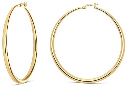 Milla Graduated Hoop Earrings for Women | Elegant Curved Profile, Comfortable Fit, Available in 14K Gold, Rose Gold, or Silver Plated Finish, Different Sizes - color: 14K Gold Plated / 3.2 in - X-LARGE