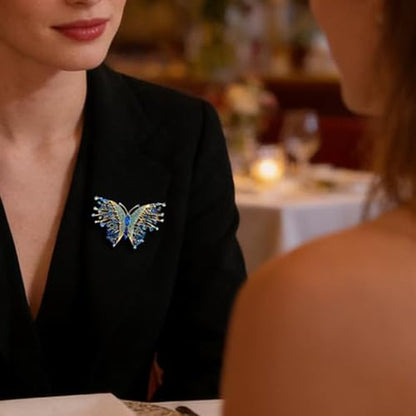 Dainty Rhinestone Butterfly Brooch for Women Men Chic Cute Sparkly Crystal Animal Lapel Pins for Suit Dress Hat Bag Tie Wedding Holiday Accessories Jewelry - color: Blue