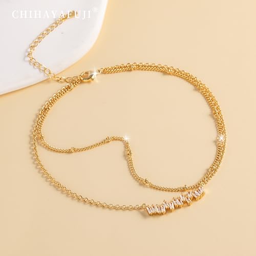 Sterling Silver Ankle for Bracelets Women 14K Gold Waterproof Layered Stackable Chain Sparkling Zircon Adjustable Non Tarnish Anklet Bracelet for Summer Beach Jewelry Gift - color: goldC