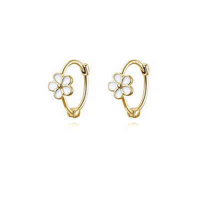 Reffeer Solid 925 Sterling Silver Flower Hoop Earrings Huggie for Women Teen Girls Daisy Hoop Earrings Cartilage Helix Earrings - color: B-Yellow