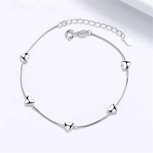 14K White Gold Plated Link Bracelet for Women Heart Star Round Beaded Charms Dainty Chain Simple Jewelry Gifts - color: heart link