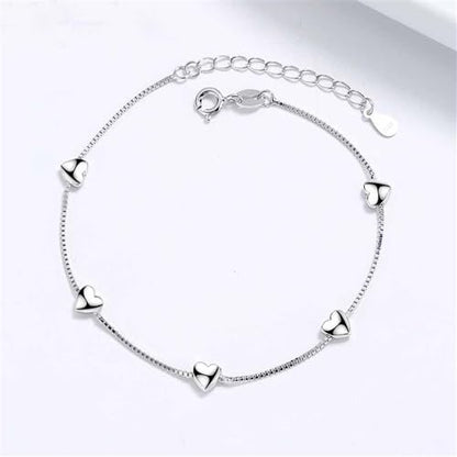 14K White Gold Plated Link Bracelet for Women Heart Star Round Beaded Charms Dainty Chain Simple Jewelry Gifts - color: heart link