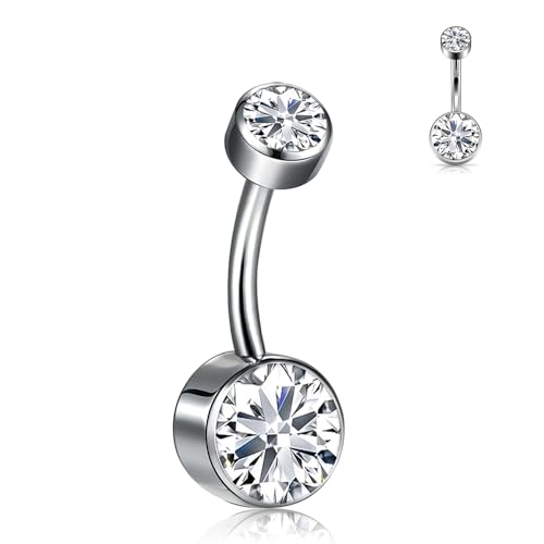 Titanium Floating Belly Button Rings 14G, ASTM F136 Implant-Grade Curved Barbell, Internal Thread with 6mm Teardrop Gems, Sparkle Navel Piercing Jewelry, 10mm/12mm Length - color: Silver-Clear cz, size: 3/8"(10mm)