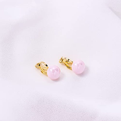 YOQUCOL Simulated Freshwater Pearl Clip On Earrings Not Pierced Elegant Stud Jewelry For Women - color: 8MM-Pink