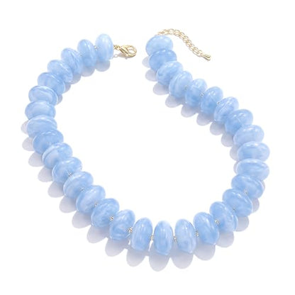 Elegance 11 designs Colorful Chunky Beaded Necklace for Women,Thick Acrylic Disc Bead Choker Statement Necklace Cute Trendy Necklaces Jewelry Gifts for Women - color: Azure