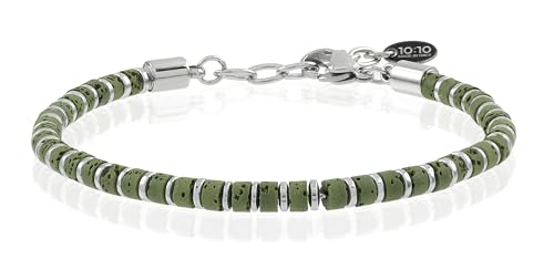 Beaded Bracelet for Men and Women – Natural Lava Gemstone Bracelet, Hematite and Stainless Steel – Adjustable, Durable and Elegant – Made in Italy - color: Green