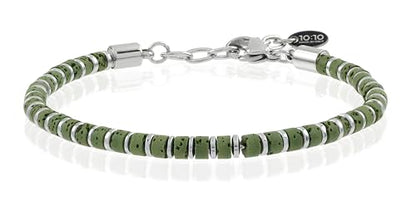 Beaded Bracelet for Men and Women – Natural Lava Gemstone Bracelet, Hematite and Stainless Steel – Adjustable, Durable and Elegant – Made in Italy - color: Green