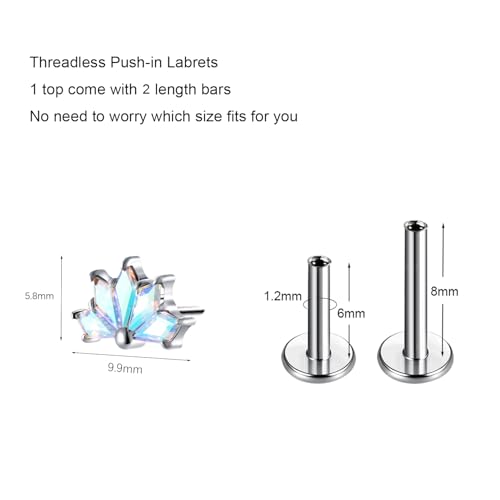 1pcs 16G 18G G23 Titanium Threadless Labret Studs Push-in Labret Lip Cluster Tragus Helix Conch Lobe Rook Cartilage Push Back Piercing Jewelry Earring - style: 5 rhombus-AB