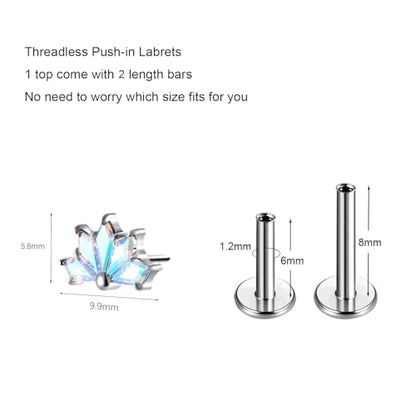 1pcs 16G 18G G23 Titanium Threadless Labret Studs Push-in Labret Lip Cluster Tragus Helix Conch Lobe Rook Cartilage Push Back Piercing Jewelry Earring - style: 5 rhombus-AB