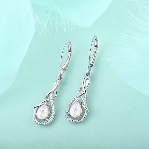 STARCHENIE 925 Sterling Silver Necklace Dangle Earrings for Women Infinity Twisted Teardrop Pendant Created Opal Jewelry Set