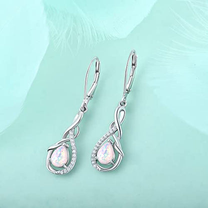 STARCHENIE 925 Sterling Silver Necklace Dangle Earrings for Women Infinity Twisted Teardrop Pendant Created Opal Jewelry Set