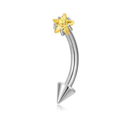 1PC Titanium Rook Piercing Jewelry 16G 8mm, ASTM F136 Curved Barbells Eyebrow Rings, Internally Threaded Screw on - color: Yellow CZ Star-Tit