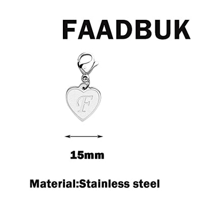 FAADBUK Initial Letter A-Z Alphabet Heart Charms for Jewelry Bracelet Keychain Necklace Initial Stainless steel Clasp Clip on Charm - color: intial F