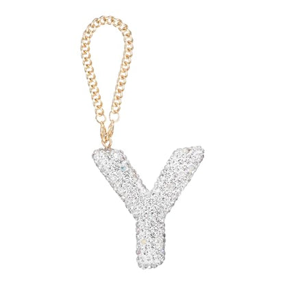 MECCANIXITY Bling Car Letter Charm, Initial Y Letter Interior Car Rear View Mirror Decoration Hanging Crystal Ornaments for Women Bags Water Cup DIY Craft, Silver - style: Letter Y
