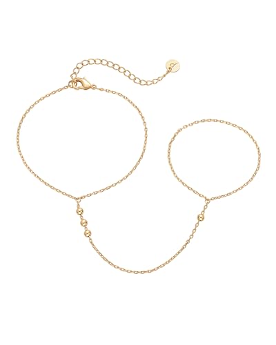 PAVOI Hand Chain Bracelet for Women, 14K Gold Plated Adjustable Ring Chain | Hand Chain Bracelet, Ring Bracelet Hand Chain, Arm & Body Jewelry - style: Beads