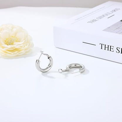 sovesi Chunky Hoop Earrings for Women, 14K Gold Plated Thick Hoops | 5mm Thick Hollow Tube Chunky Lightweight Hypoallergenic Hoop Earrings for Women - style: Silver 22MM