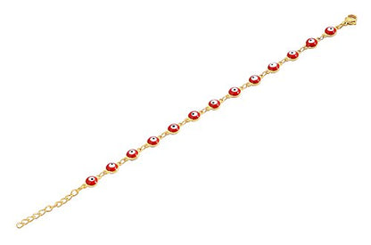 Women's Charm Enamel Evil Eye Protection Link Chain Bracelet - color: Silver,Gold