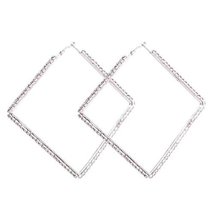 Wekicici Large Rhinestone Hypoallergenic Hoop Earrings Exaggerate Big Crystal DiamondHoop Earrings Earrings for Women Fashion Wedding Accessories(Silver) - color: silver