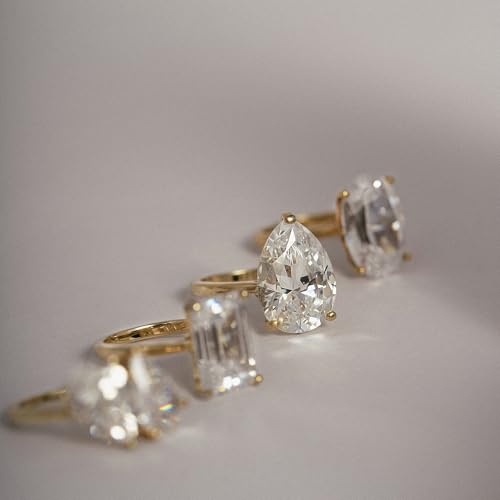 DIAMONBLISS Marilyn Monroe 10-Carat Big Solitaire Ring For Women | 14K Gold Plated 925 Sterling Silver Glamorous Cocktail Ring | 100 Facet Cubic Zirconia CZ Simulated Diamond - style: Pear 10 Carats