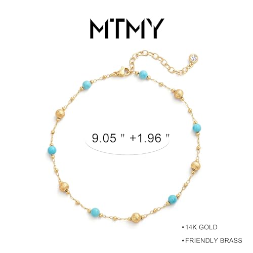 Gold Anklets for Women 14K Gold Plated Tiny Bead Anklet Colorful Tassel Foot Chain Dainty Adjustable Cute Summer Beach Boho Anklets Jewelry Gift - color: turquoise ball