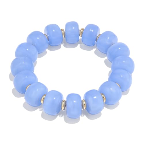 Chunky Beaded Bracelet for Women-Boho Bold Acrylic Resin Stretch Bracelets Trendy Summer Beach Elastic Bangle Vacation Jewelry Accessories - color: Style 1-Blue