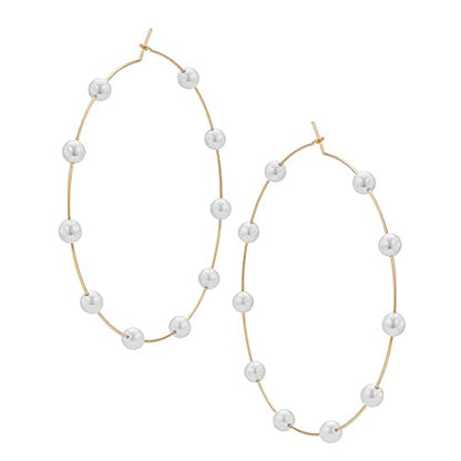 Doubnine Large Hoops Super Huge Circle Pearls Earrings Thin Dangle Gold Silver Elegant Wedding Women Accessories Jewelry Gift for Her - size: 90 mm Gold
