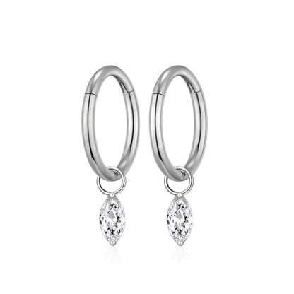 Ourania 16G Gold Stainless Steel Zircon Dangle Huggie Hoop Rook Piercing Helix Hoop Earring Tragus Hoop Cartilage Piercing for Women - color: Eyes Silver 2PCS, size: 1.2*8mm 2pcs