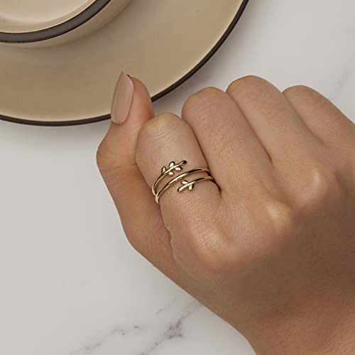 MUNDELL 925 Sterling Silver Simple Multi-layer Leaf Adjustable Ring Green Lucky Leaves Statement Ring for Women Promise Ring Fine Jewelry - color: Golden Multi-layer Leaf