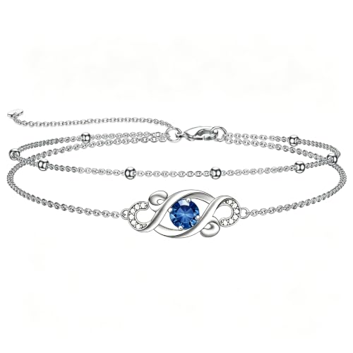 Dorunmo Birthstone Infinity Love Bracelet for Women 925 Sterling Silver Sparkling Gemstone Double Layered Adjustable Bracelets Birthday Jewelry Gifts for Mom Women - color: 09-Sep-Sapphire