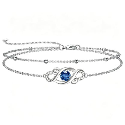 Dorunmo Birthstone Infinity Love Bracelet for Women 925 Sterling Silver Sparkling Gemstone Double Layered Adjustable Bracelets Birthday Jewelry Gifts for Mom Women - color: 09-Sep-Sapphire