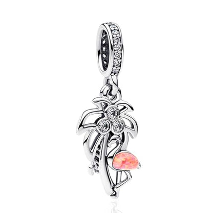 Charms Beads 925 Sterling Silver Animal Heart Flower Friend Dangle Pendant with 5A Cubic fits for Charms Bracelets for Woman Valentine's Day Mother's Day Christmas Graduation Birthday Gift - style: D29-Pink Bird and Tree