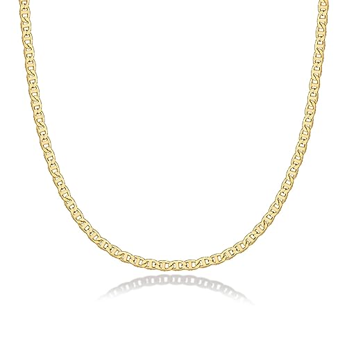 PAVOI 14K Gold Plated Adjustable Link Chain Necklace for Women | Box Rope Sphere Bead Serpentine Anchor Mariner Gold Chain Necklaces - color: Yellow Gold, style: Mariner Link