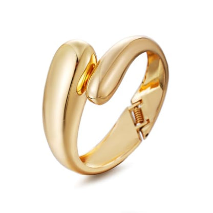 Golden Polished Chunky Twisted Hinged Waterdrop Bangle Bracelet for Women Spiraled Oval Bangle Bracelet - color: Golden Waterdrop Bangle