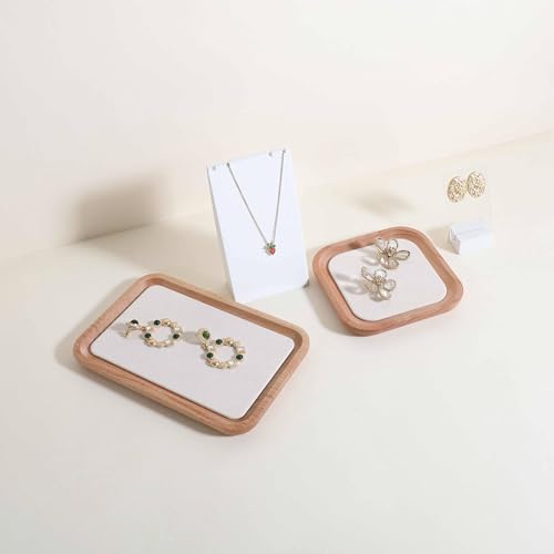velvet Jewelry organizer tray, Beech wood Jewelry Display Plate, Beige Jewelry Viewing Tray, Jewelry showcase tray for Necklace Bracelet Ring Earring stand holder (Cream-Medium,7.1x 5.1 in) - size: Medium