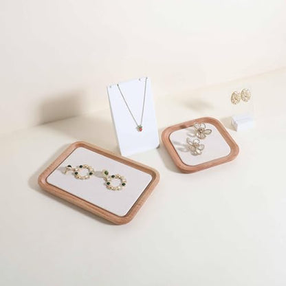 velvet Jewelry organizer tray, Beech wood Jewelry Display Plate, Beige Jewelry Viewing Tray, Jewelry showcase tray for Necklace Bracelet Ring Earring stand holder (Cream-Medium,7.1x 5.1 in) - size: Medium