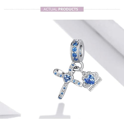 Silver Cross Birthstones Charm Fit for Pandora Charms Bracelet Crown Dangle Charms Beads Birthday Jewelry Gifts for Women - style: December