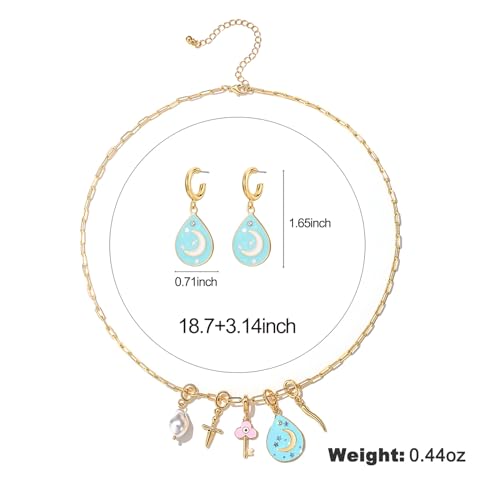 ORIGENCE Sun Heart Necklace for Women 18K Gold Plated Heart Pendant Necklace Chunky Chain Choker Necklaces Hip Hop Charm Necklaces Trendy Unisex Jewelry - style: BCharm-Set