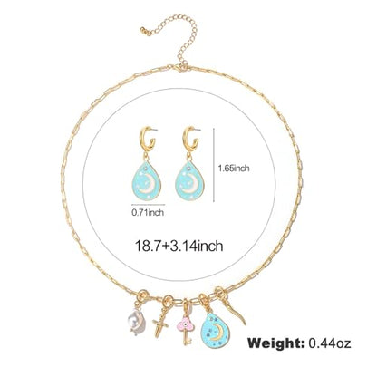 ORIGENCE Sun Heart Necklace for Women 18K Gold Plated Heart Pendant Necklace Chunky Chain Choker Necklaces Hip Hop Charm Necklaces Trendy Unisex Jewelry - style: BCharm-Set