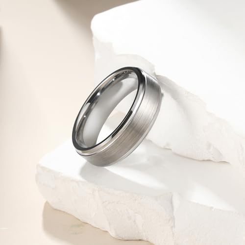 King Will Classic Tungsten Wedding Band for Men, 6/7/8/9/10mm Widths, Polished Finish Step Edge Matte Rings Comfort Fit - color: A-silver 7mm