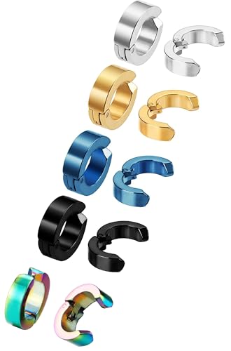 10 Pieces Non-Piercing Earrings Ear Clip Fake Ear Hoops for Men and Women Stainless Steel - color: 5 Pairs Set