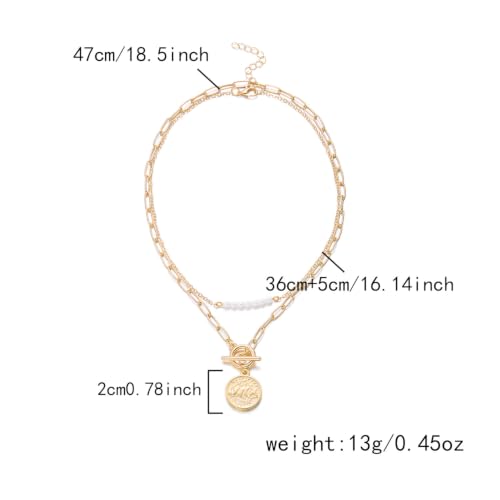 Gold Pirate Necklace for Women Layered Stack Charm Necklace Coin Pendant Necklaces Chunky Pirate Necklaces Pirates Costume Jewelry Accessories - color: gold2