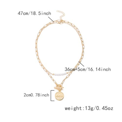 Gold Pirate Necklace for Women Layered Stack Charm Necklace Coin Pendant Necklaces Chunky Pirate Necklaces Pirates Costume Jewelry Accessories - color: gold2