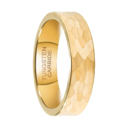 SX.man&sog Tungsten Carbide Rings for Men or Women,Stereoscopic Polygon Wedding Band for Men and Women Exchanging to Witness Each other's Loyal Love - color: Gold & Hammered - 6mm