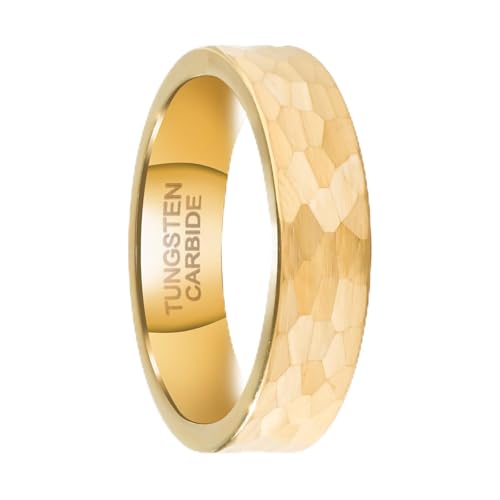 SX.man&sog Tungsten Carbide Rings for Men or Women,Stereoscopic Polygon Wedding Band for Men and Women Exchanging to Witness Each other's Loyal Love - color: Gold & Hammered - 6mm