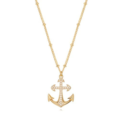 MTMY Gold Starfish Necklace 14K Gold Plated Shell Conch Ocean Pendant Necklace for Women Beach Summer Jewelry - style: CZ anchor